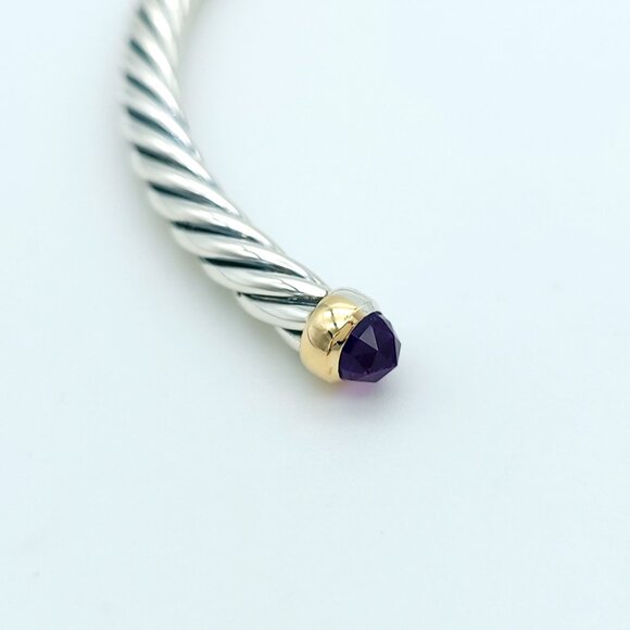 David Yurman Sterling Silver & 14k Gold 4mm Flex Amethyst Cable Bracelet 7inch - Picture 5 of 9